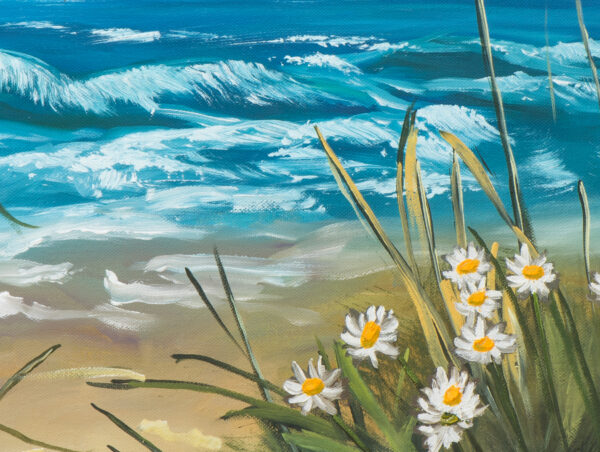 Beach Daisies Oil Paints On Stretched Canvas 80cm x 60cm - Image 2