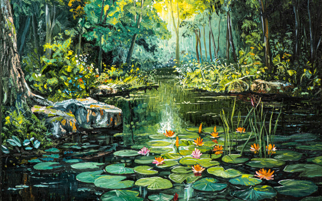 “Tranquil Lotus Pond” Oil Painting On Stretched Canvas 80cm x 60cm