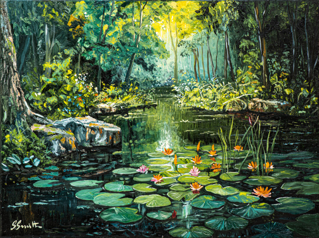 “Tranquil Lotus Pond” Oil Painting On Stretched Canvas 80cm x 60cm