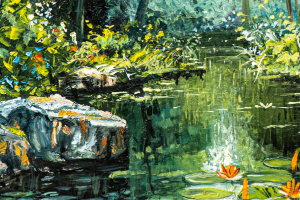 Tranquil Lotus Pond Oil Painting On Stretched Canvas 80cm x 60cm - Image 2