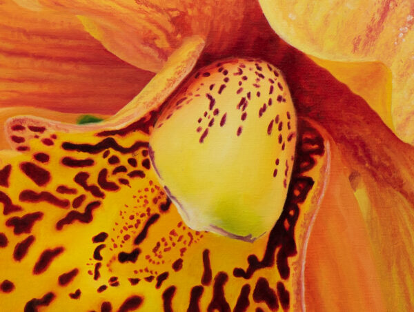 Orange Orchids Oil Painting On Stretched Canvas 80cm x 60cm - Image 2