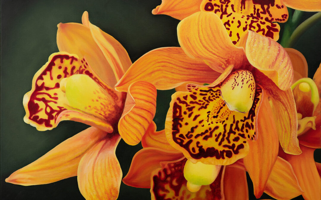 “Orange Orchids” Oil Painting On Stretched Canvas 80cm x 60cm