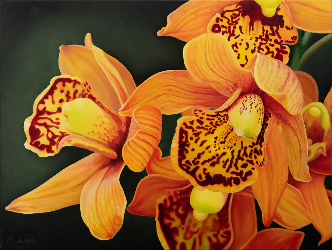 “Orange Orchids” Oil Painting On Stretched Canvas 80cm x 60cm