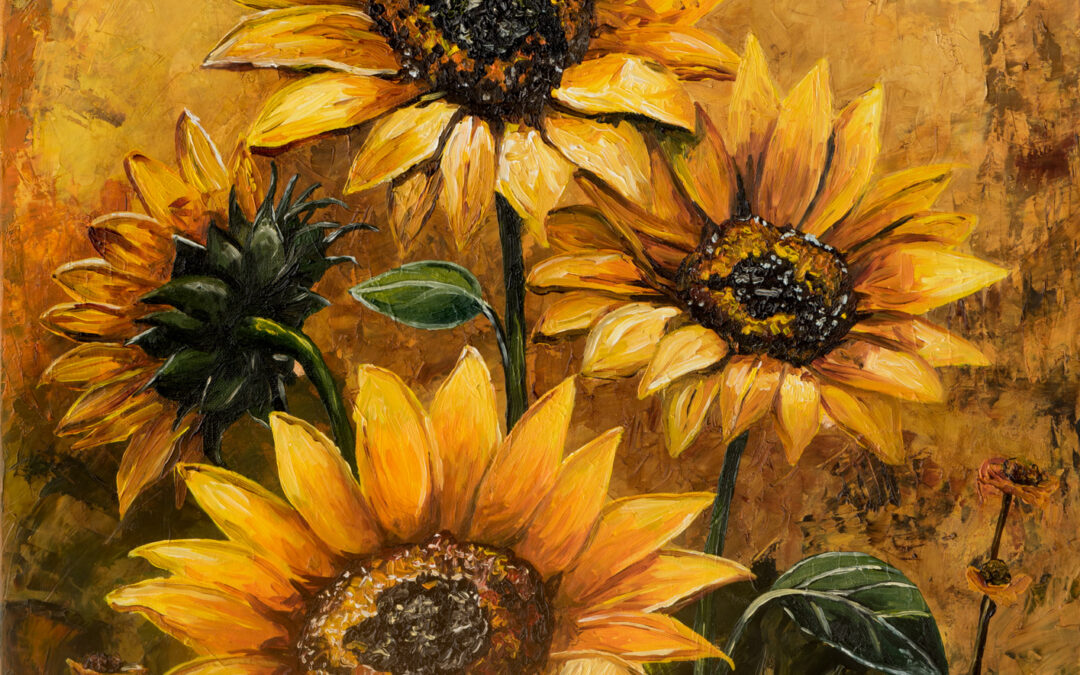 “Three Sunflowers” Oil Paints On Stretched Canvas 80cm x 60cm