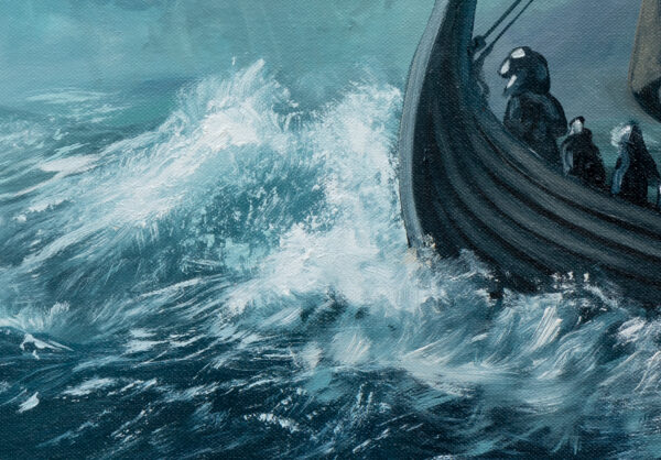 Viking Sea Storm Oil Paints On Stretched Canvas 80cm x 60cm - Image 2