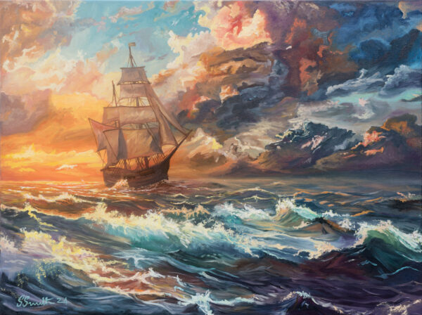 "Sails At Sunset" Oils On Stretched Canvas 80 x 60 cm